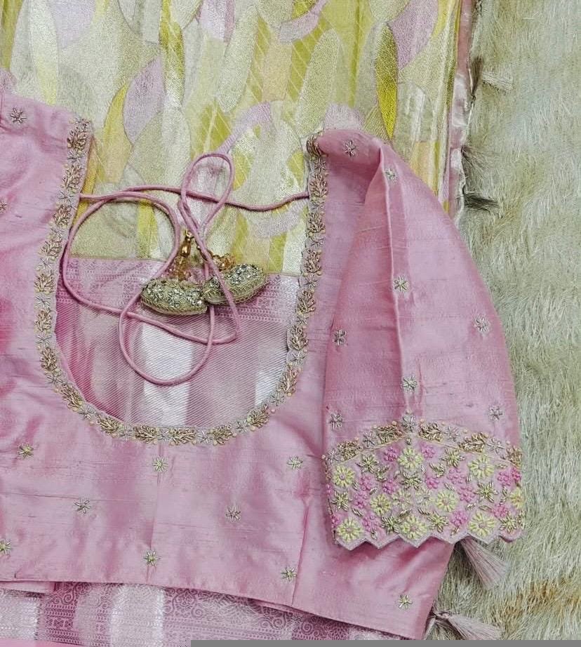 pure silk hand embroidery blouse/light pink maggam blouse/pink hand embroidered blouse/blushpink ready made blouse zardosi/light pink blouse