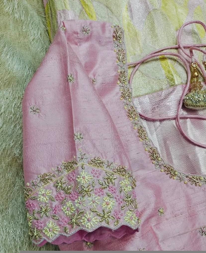 pure silk hand embroidery blouse/light pink maggam blouse/pink hand embroidered blouse/blushpink ready made blouse zardosi/light pink blouse