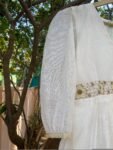Hand Embroidered Kota Cotton Anarkali Dress: Cream Indian Dress