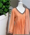 Hand Embroidered Orange Anarkali Dress with Organza Dupatta