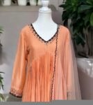 Hand Embroidered Orange Anarkali Dress with Organza Dupatta