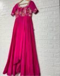 Magenta Pink Anarkali Suit: Hand Embroidered Crepe Silk Indian Dress