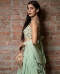 Green Lehenga Set: Hand Embroidered Silk Crop Top, Georgette Skirt
