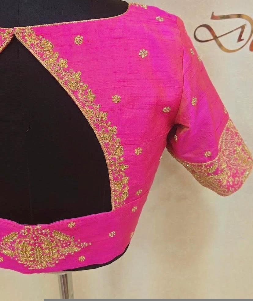 Pink pure silk hand embroidery blouse/readymade maggam blouse/pink saree blouse/ hand embroidered blouse /ready made handmade blouse zardosi