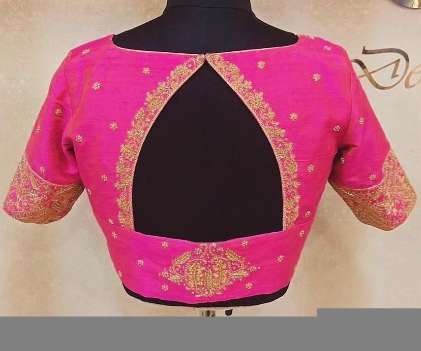 Pink pure silk hand embroidery blouse/readymade maggam blouse/pink saree blouse/ hand embroidered blouse /ready made handmade blouse zardosi