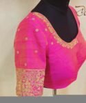 Pink pure silk hand embroidery blouse/readymade maggam blouse/pink saree blouse/ hand embroidered blouse /ready made handmade blouse zardosi