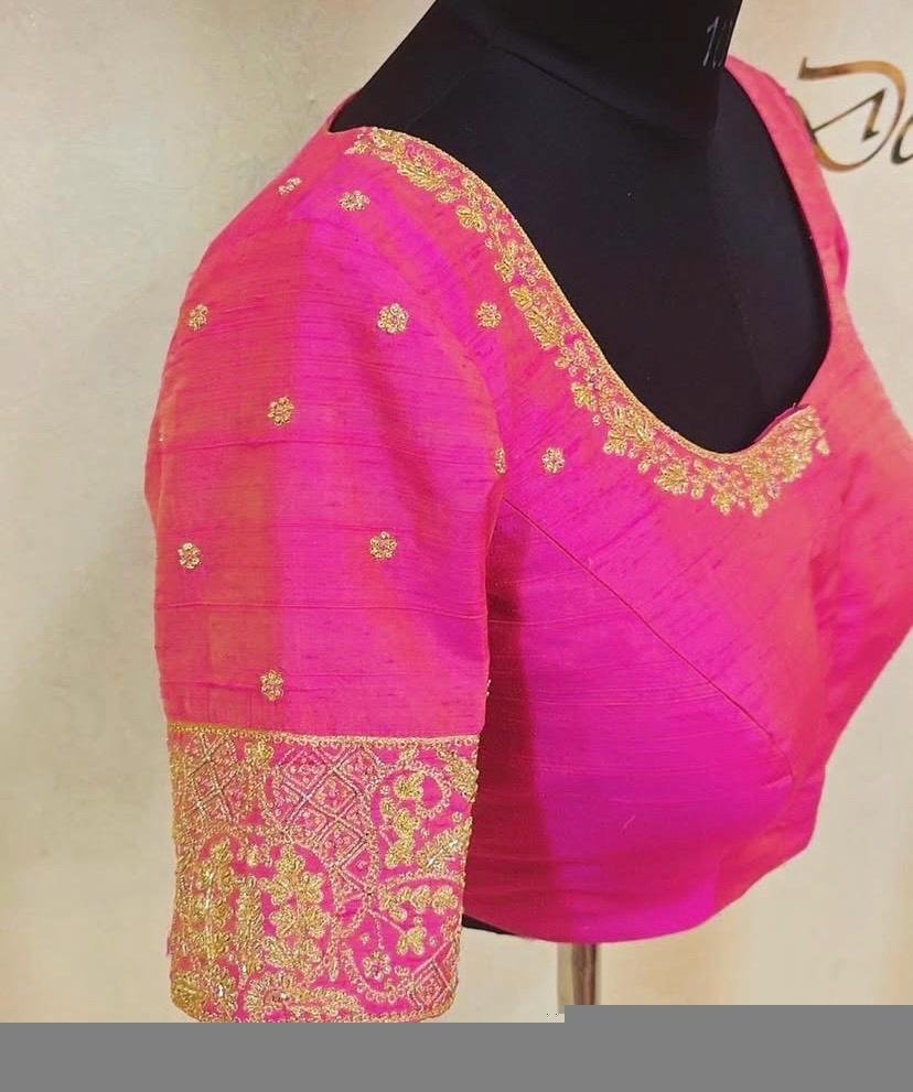 Pink pure silk hand embroidery blouse/readymade maggam blouse/pink saree blouse/ hand embroidered blouse /ready made handmade blouse zardosi