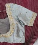 pure silk hand embroidery blouse/gray saree maggam blouse/grey elbow sleeve blouse/hand embroidered blouse/gray raw silk ready made blouse