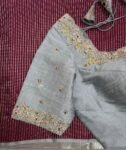 pure silk hand embroidery blouse/gray saree maggam blouse/grey elbow sleeve blouse/hand embroidered blouse/gray raw silk ready made blouse