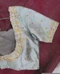 pure silk hand embroidery blouse/gray saree maggam blouse/grey elbow sleeve blouse/hand embroidered blouse/gray raw silk ready made blouse