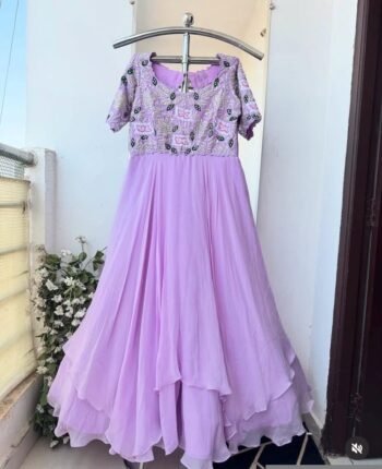 Anarkali suit set usa/anarkali georgette kurta elbow sleeve/lavender anarkali/lavender anarkali/heavy hand embroidered anarkali with dupatta