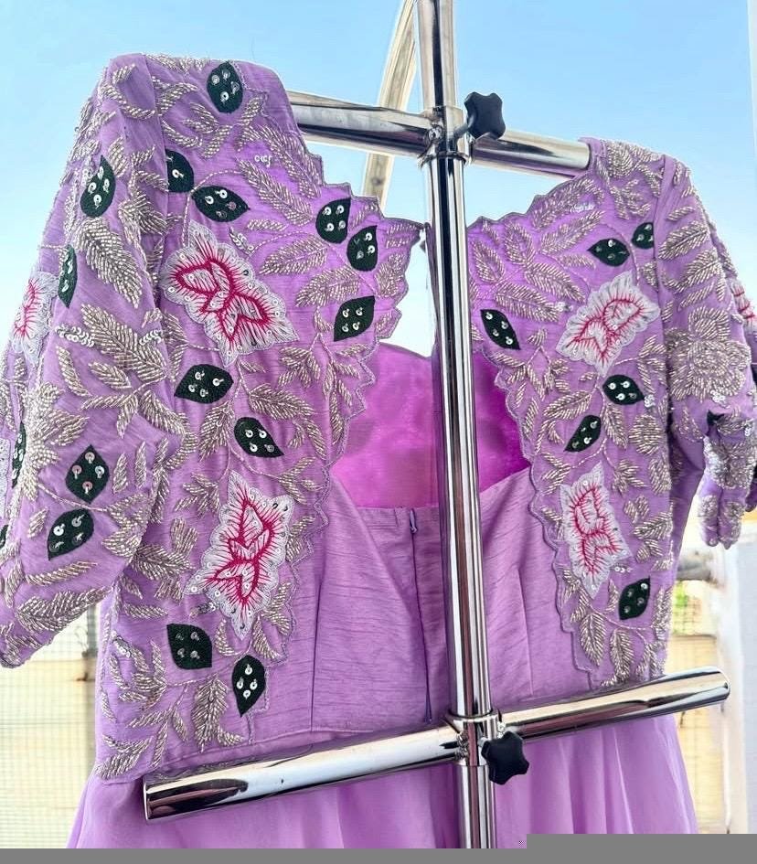 Anarkali suit set usa/anarkali georgette kurta elbow sleeve/lavender anarkali/lavender anarkali/heavy hand embroidered anarkali with dupatta