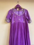 Hand Embroidered Lavender Anarkali Dress: Silk Indian Gown with Dupatta