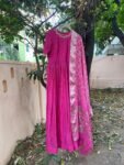 Hand-Embroidered Pink Anarkali Suit: Banarasi Bandhani Dupatta,light pink anarkali dress,anarkali with dupatta,pink anarkali bandhani dupatt