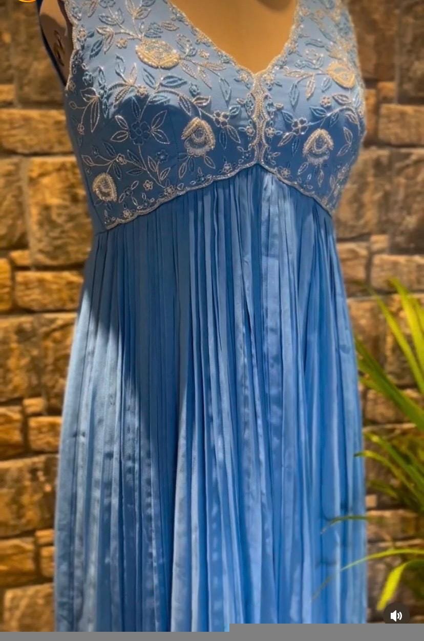 Blue Anarkali suit usa/light blue anarkali kurta/ sleeveless anarkali/blue hand embroidered dress/Wedding outfit/blue kurta hand woranarkali