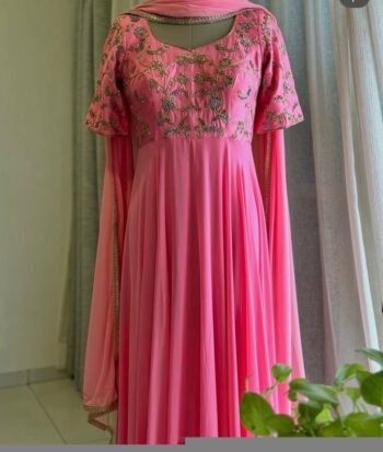 Anarkali suit usa/pink anarkali kurta elbow sleeve/pink heavy anarkali/light pink anarkali/heavy hand embroidered anarkali with dupatta us