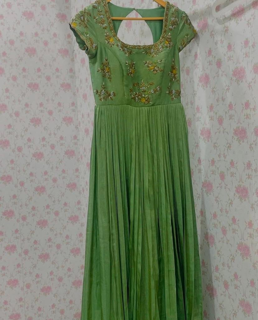 Hand embroidered Anarkali with dupatta/anarkali suit set/green anarkali with dupatta/pista green kurta with dupatta/green anarkali dress usa