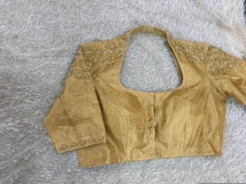 Hand Embroidered Pure Silk Saree Blouse: Gold Zardosi Maggam