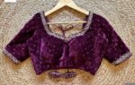 Magenta Velvet Saree Blouse: Hand Embroidered Zardosi Maggam Work