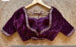 Magenta Velvet Saree Blouse: Hand Embroidered Zardosi Maggam Work