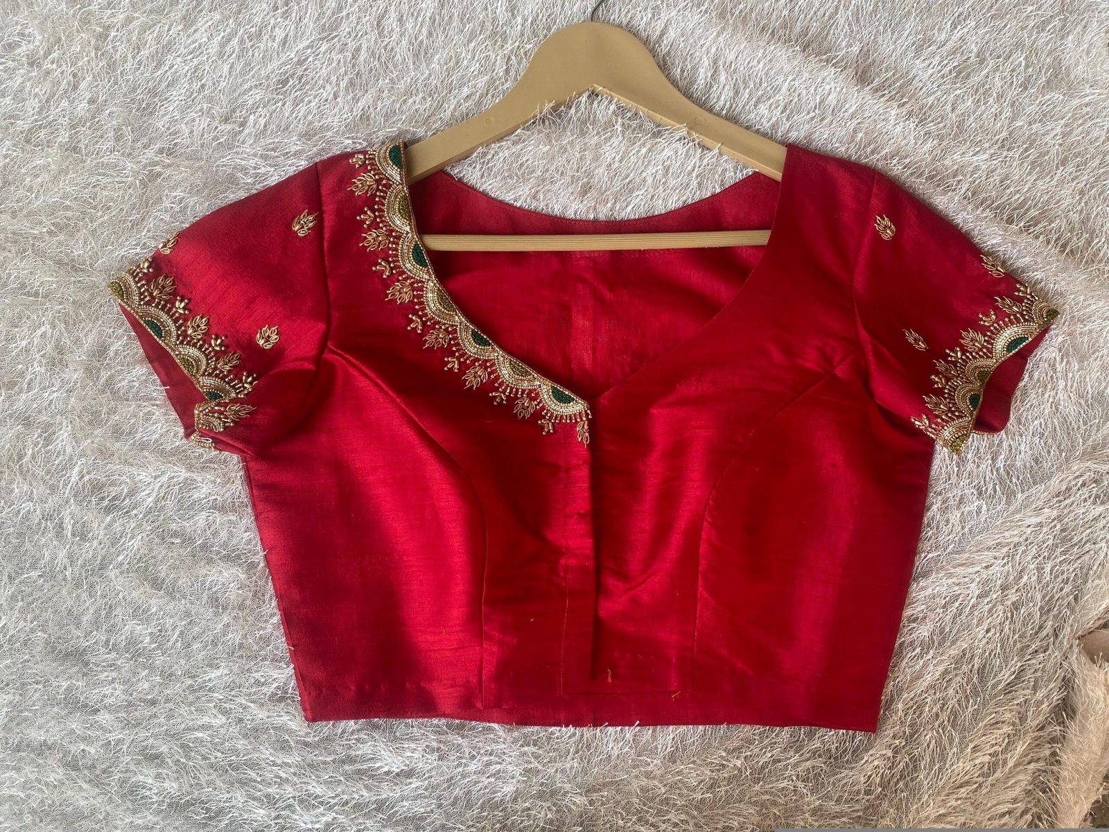 pure silk hand embroidery blouse/saree maggam red blouse/raw silk zardosi blouse/hand embroidered blouse/ready made blouse zardosi/red blous