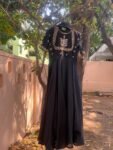 Hand Embroidered Black Anarkali Suit: Silk Chanderi Dress with Dupatta