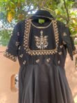 Hand Embroidered Black Anarkali Suit: Silk Chanderi Dress with Dupatta