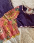 Hand-Painted Kalamkari Silk Saree: Purple Embroidered Blouse