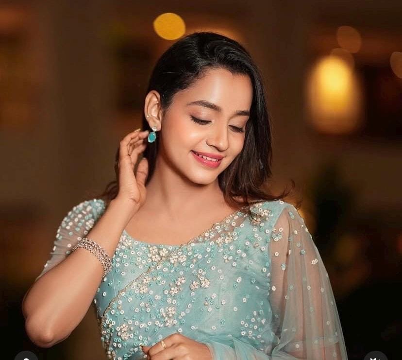 Blue Net Saree: Hand Embroidered Blouse, Modern Saree