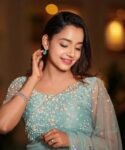 Blue Net Saree: Hand Embroidered Blouse, Modern Saree