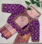 Purple Silk Saree Blouse: Hand Embroidered Zardosi Maggam