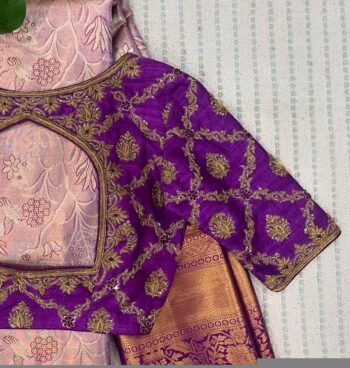 Purple Silk Saree Blouse: Hand Embroidered Zardosi Maggam