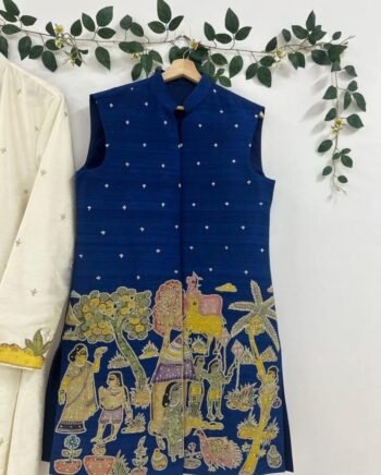 Pure Silk Kalamkari Men's Kurta Set: Hand-Painted Indian Wedding Wear