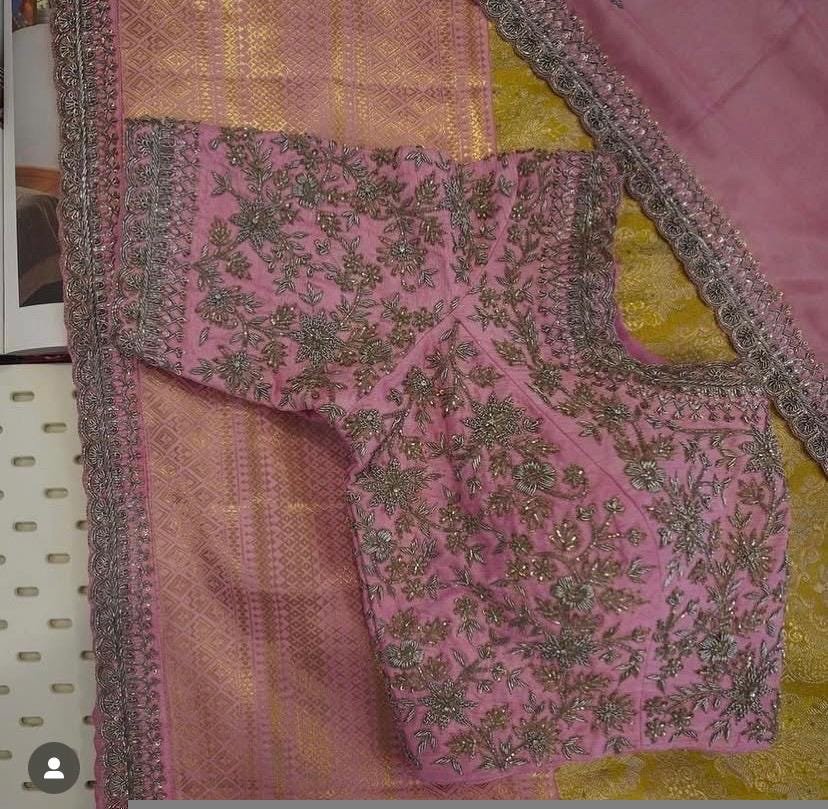 pure silk hand embroidery bridal blouse/maggam blouse/pink bridal work blouse/pink hand embroidered blouse/heavy embroidery wedding blouse
