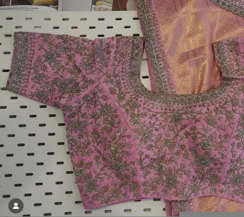 pure silk hand embroidery bridal blouse/maggam blouse/pink bridal work blouse/pink hand embroidered blouse/heavy embroidery wedding blouse