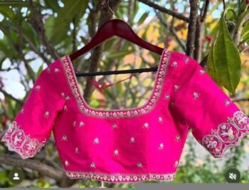 Pink Silk Saree Blouse: Hand Embroidered Zardosi Maggam Work