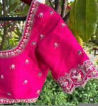 Pink Silk Saree Blouse: Hand Embroidered Zardosi Maggam Work