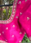 Pink Silk Saree Blouse: Hand Embroidered Zardosi Maggam Work