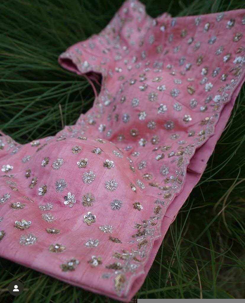 pure silk hand embroidery bridal blouse/maggam blouse/pink bridal work blouse/pink hand embroidered blouse/heavy embroidery wedding blouse