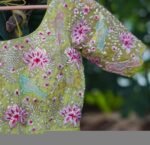Hand Embroidered Green Anarkali Dress with Dupatta: Silk Chanderi Suit Set