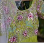 Hand Embroidered Green Anarkali Dress with Dupatta: Silk Chanderi Suit Set