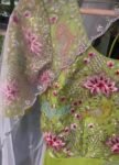 Hand Embroidered Green Anarkali Dress with Dupatta: Silk Chanderi Suit Set