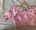 Hand Embroidered Silk Blouse: Peach Zardosi Saree Top