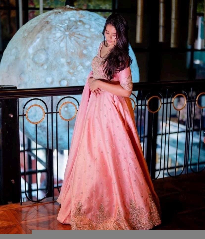 Pink Hand Embroidered Raw Silk Lehenga Set: Indian Bridal Crop Top,Indian wedding lehenga,bridal lehenga,pink reception lehenga,heavy leheng