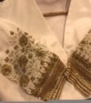 Hand Embroidered Cream Silk Saree Blouse: Zardosi Maggam Work