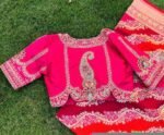 Hand Embroidered Silk Saree Blouse: Pink Zardosi Maggam Work