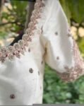 Hand Embroidered Silk Saree Blouse: Cream Zardosi Maggam Work,mix and match blouse,handwork blouse,off white blouse,plus size blouse,maggam
