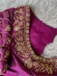 Hand Embroidered Pure Silk Blouse: Purple Zardosi Maggam Work