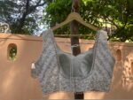 Hand Embroidered Silk Saree Blouse: Silver Zardosi Crop Top