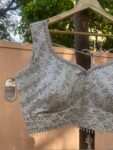 Hand Embroidered Silk Saree Blouse: Silver Zardosi Crop Top